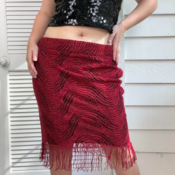 Y2k Soho Apparel fringe low-rise midi skirt size 14 - Picture 5 of 5